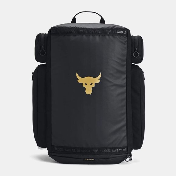 UA Under Armour Project Rock Duffle Backpack Bag Black Gold Gym 1376459-002 $130 - Picture 1 of 10